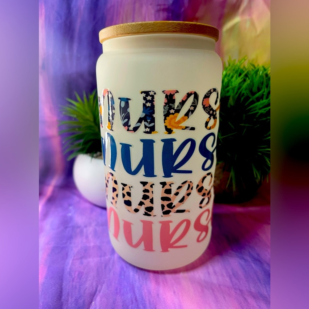 Oh Nurse!! 16oz Glass tumbler with Bamboo lid with Straw!!!